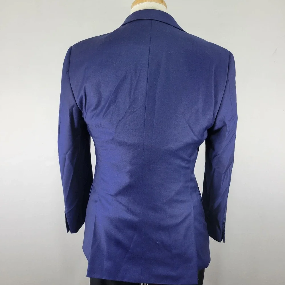 Mantoni Mens Sport Coat Blazer Two Button Nopleat Blue Twill Super Fine Wool 40R